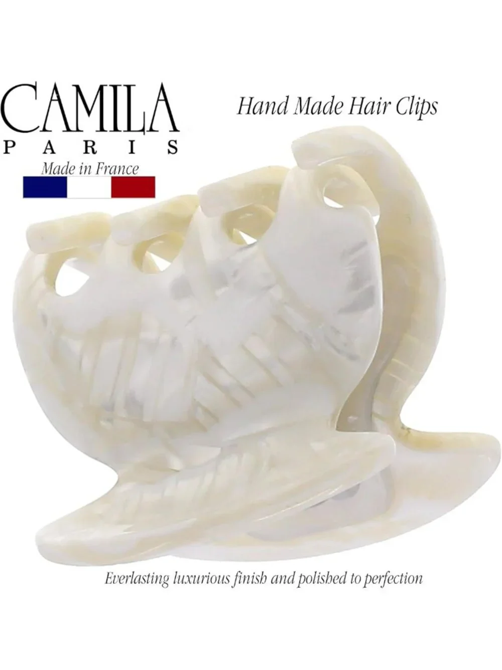 Handmade White French Hair Clip - Small Durable Jaw Claw for Women & Girls
